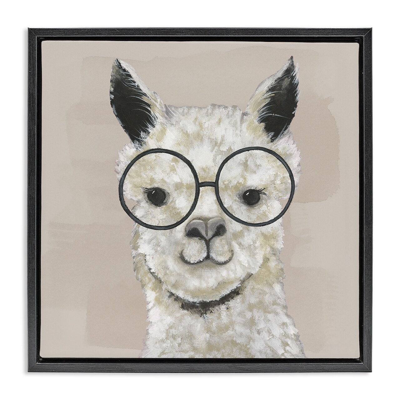Stupell Industries Happy Alpaca Glasses Portrait Framed Floater Canvas Wall Art